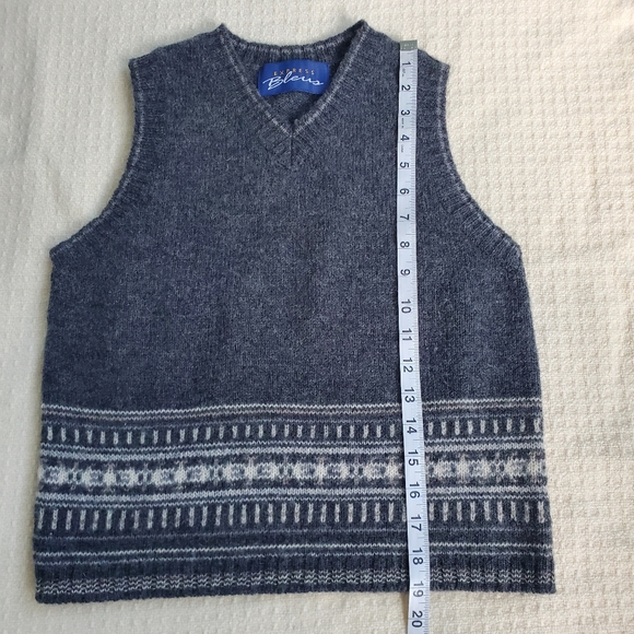 Wool sweater vest unisex size Small gray knit by Express Bleus - Picture 4 of 7
